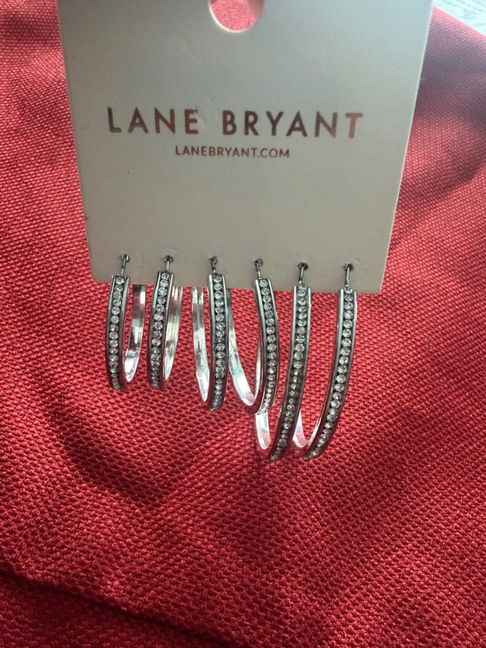 Lane Bryant Silver Rhinestone Triple Double-Hoop Earring Set